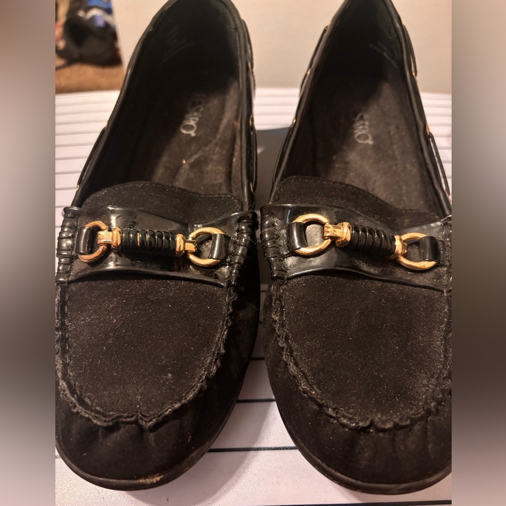 Black Loafers with Gold Accents
